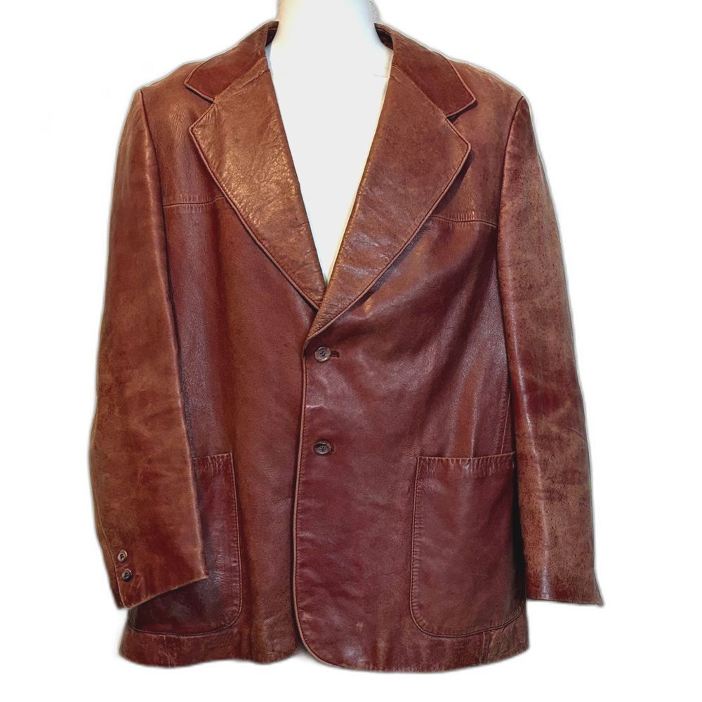 Vintage Cortefiel Men's Brown Leather Blazer Jacket 44 Excellent Well Worn